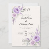 Elegante Lavendel Bloemige Bruiloft Kaart (Voorkant)