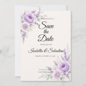 Elegante Lavendel Bloemige Bruiloft Save The Date (Voorkant)