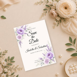 Elegante Lavendel Bloemige Bruiloft Save The Date