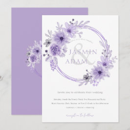 Elegante Lavendel Bloemige Monogram Huwelijk Kaart