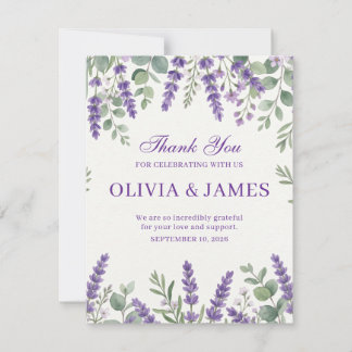 Elegante Lavendel Bloemige Trouw Dankkaart Bedankkaart