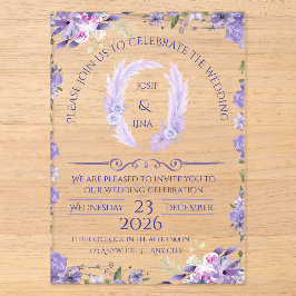Elegante Lavendel Bloemige Trouwuitnodiging Acryl Uitnodigingen