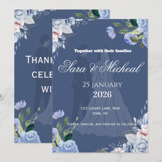 Elegante Lavendel Bloemrijke Script Trouw Uitnodig Kaart (Voorkant / Achterkant)