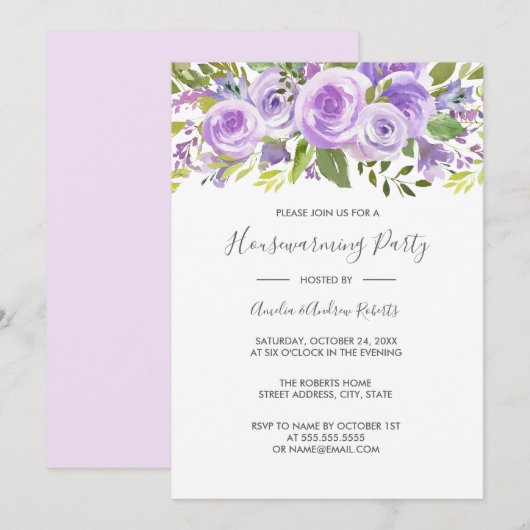Elegante lavendel bloemrozen housewarming kaart (Voorkant / Achterkant)