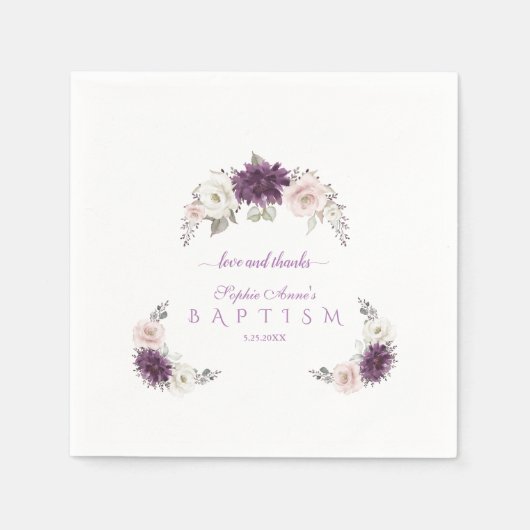 Elegante Lavendel Blush Witte Bloemen Doop Servet (Voorkant)