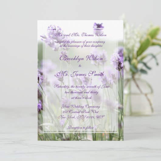 Elegante Lavendel Boheemse huwelijksuitnodigingen Kaart (Staand voorkant)