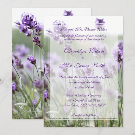 Elegante Lavendel Boheemse huwelijksuitnodigingen Kaart (Voorkant / Achterkant)