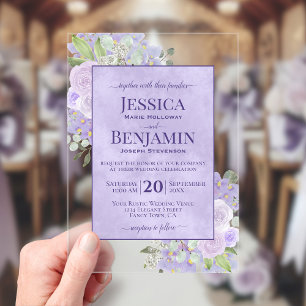 Elegante Lavendel Boho Bloemige Stijlvolle Tekst T Acryl Uitnodigingen