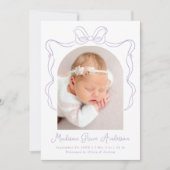 Elegante Lavendel  Boog Foto Geboorte Aankondiging (Voorkant)