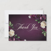 Elegante lavendel & bordeauxrood bloemenscript bru bedankkaart (Voorkant)