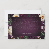 Elegante lavendel & bordeauxrood bloemenscript bru bedankkaart (Achterkant)