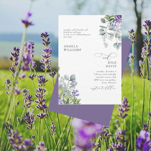Elegante Lavendel Botanische Bruiloft II Uitnodigi Kaart