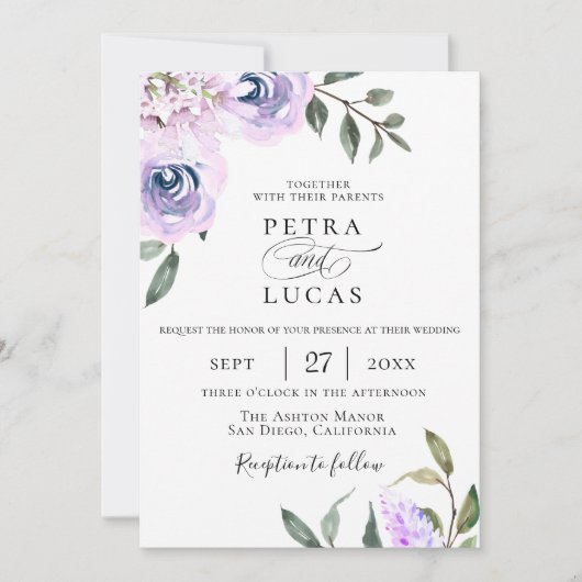 Elegante Lavendel Botanische bruiloft Kaart (Voorkant)