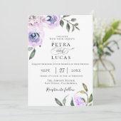 Elegante Lavendel Botanische bruiloft Kaart (Staand voorkant)