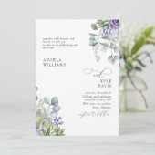 Elegante Lavendel Botanische Witte Bruiloft Kaart (Staand voorkant)
