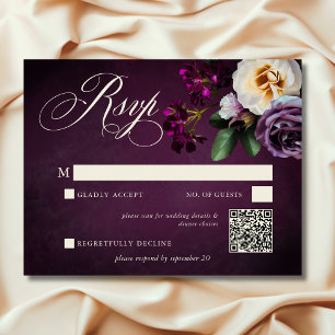 Elegante Lavendel & Bourgogne Floral Script Weddin RSVP Kaartje