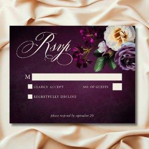 Elegante Lavendel & Bourgogne Floral Script Weddin RSVP Kaartje