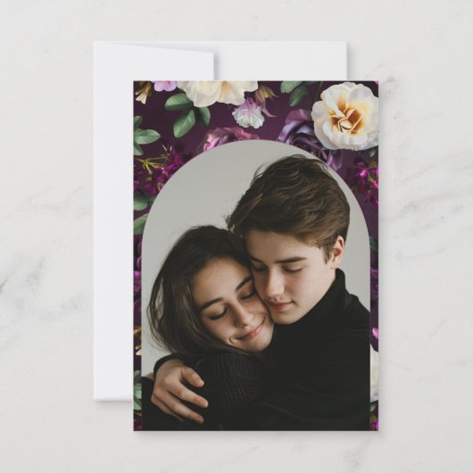 Elegante Lavendel & Bourgogne Floral Script Weddin Save The Date (Achterkant)