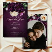 Elegante Lavendel & Bourgogne Floral Script Weddin Save The Date