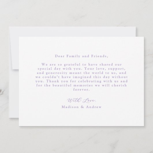 Elegante Lavendel Bow foto bruiloft Bedankkaart (Achterkant)