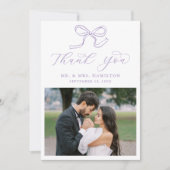 Elegante Lavendel Bow foto bruiloft Bedankkaart (Voorkant)