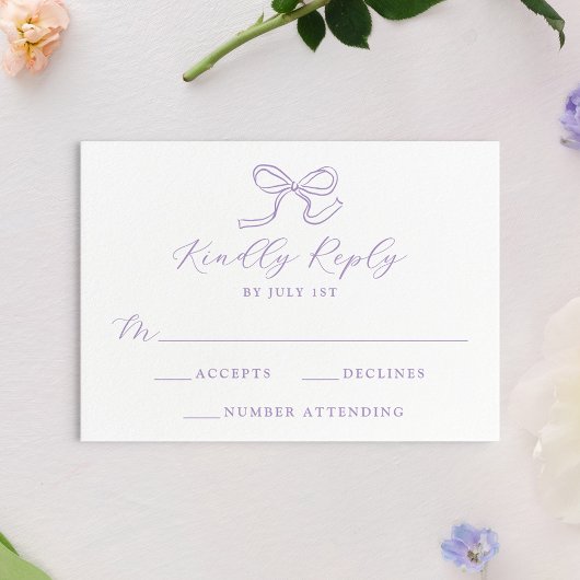 Elegante Lavendel Bow Wedding RSVP Kaartje
