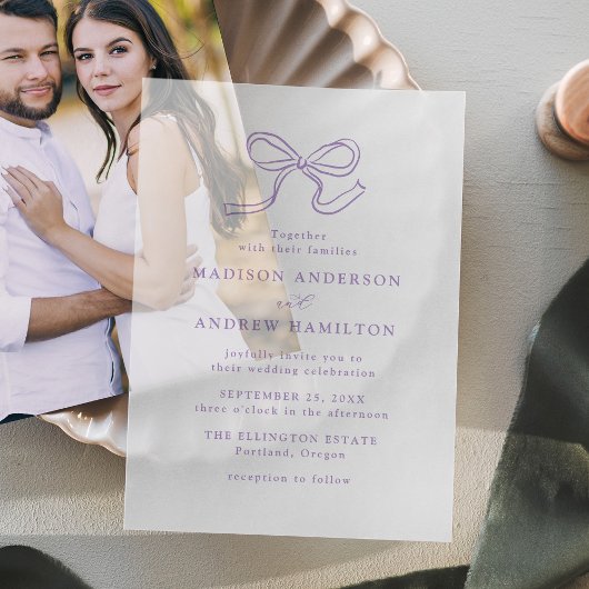 Elegante Lavendel Bow Wedding Vellum Uitnodigingen