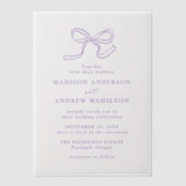 Elegante Lavendel Bow Wedding Vellum Uitnodigingen (Voorkant)