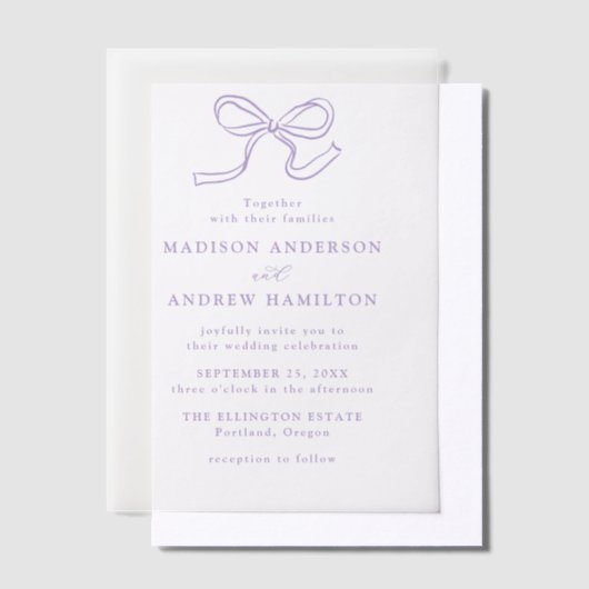 Elegante Lavendel Bow Wedding Vellum Uitnodigingen (Offset)