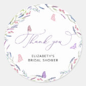 Elegante Lavendel Bruidsfeest Dank Je Ronde Sticker (Voorkant)
