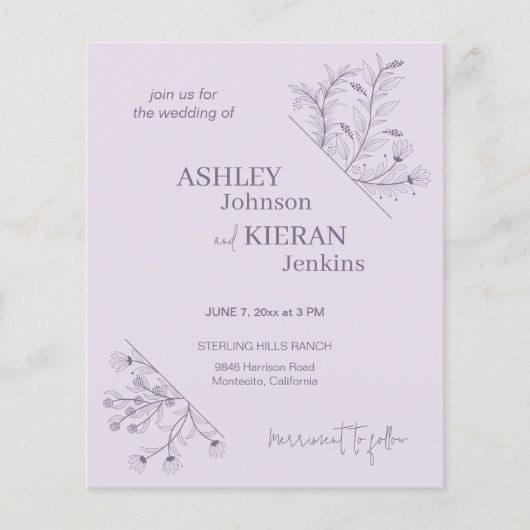 Elegante Lavendel bruiloft budget uitnodiging Flyer (Voorkant)