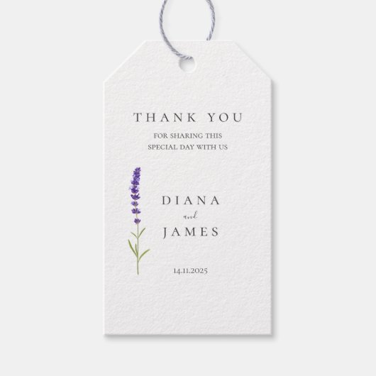 Elegante lavendel bruiloft cadeaulabel (Voorkant)