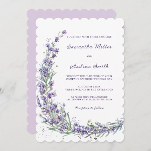 Elegante Lavendel bruiloft Sjabloon Kaart (Voorkant / Achterkant)