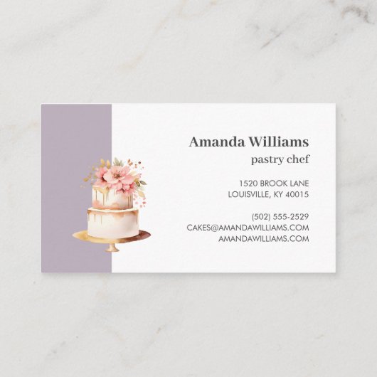 Elegante Lavendel Cake met Florals Cake Decoreren Visitekaartje (Achterkant)