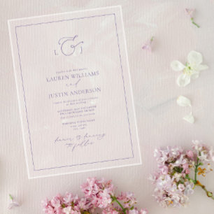 Elegante Lavendel Calligrafie Monogram Huwelijk Acryl Uitnodigingen