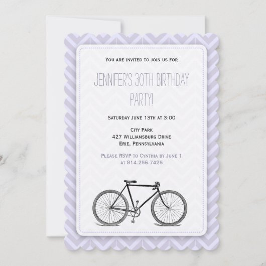 Elegante Lavendel Chevron  Fietsverjaardag Kaart (Voorkant)