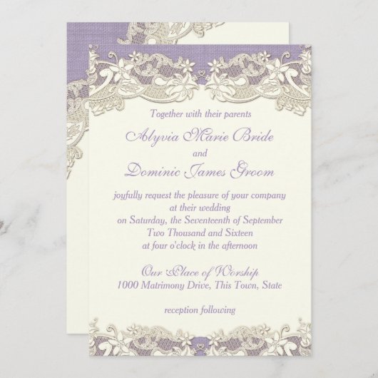 Elegante Lavendel Country Wedding Kaart (Voorkant / Achterkant)