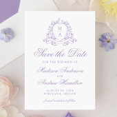 Elegante Lavendel Crest Monogram Fotobruiloft Save The Date