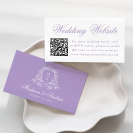 Elegante Lavendel Crest Wedding Website QR Code Informatiekaartje