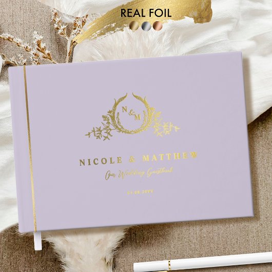 Elegante lavendel en echte Folie monogram bruiloft Gastenboek