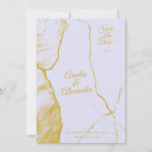 Elegante Lavendel en Goud Marmer Save the Date Kaart (Voorkant)