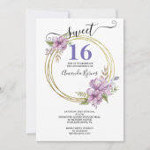 Elegante Lavendel en Goud Sweet 16 Bloemencirkel Kaart (Voorkant)