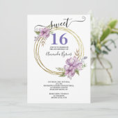 Elegante Lavendel en Goud Sweet 16 Bloemencirkel Kaart (Staand voorkant)