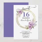 Elegante Lavendel en Goud Sweet 16 Bloemencirkel Kaart (Voorkant / Achterkant)