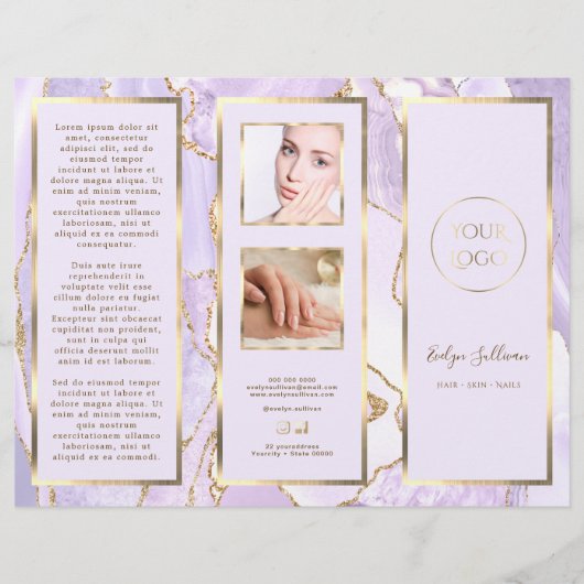 Elegante lavendel en gouden agaat brochure (Voorkant)