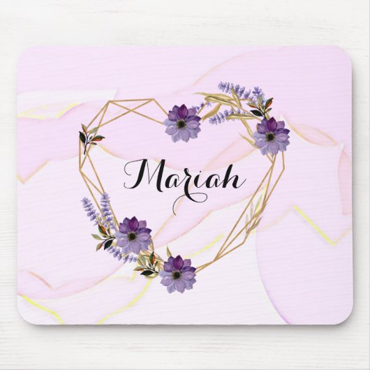 Elegante lavendel en Lila bloemenhart Muismat (Voorkant)