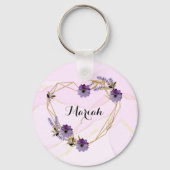 Elegante lavendel en Lila bloemenhart Sleutelhanger (Voorkant)