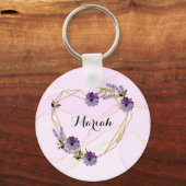 Elegante lavendel en Lila bloemenhart Sleutelhanger (Voorkant)