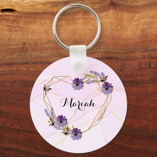 Elegante lavendel en Lila bloemenhart Sleutelhanger (Voorkant)