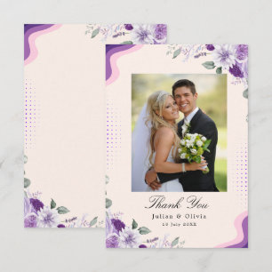 Elegante lavendel- en paarse bloemenhuwelijk bedankkaart